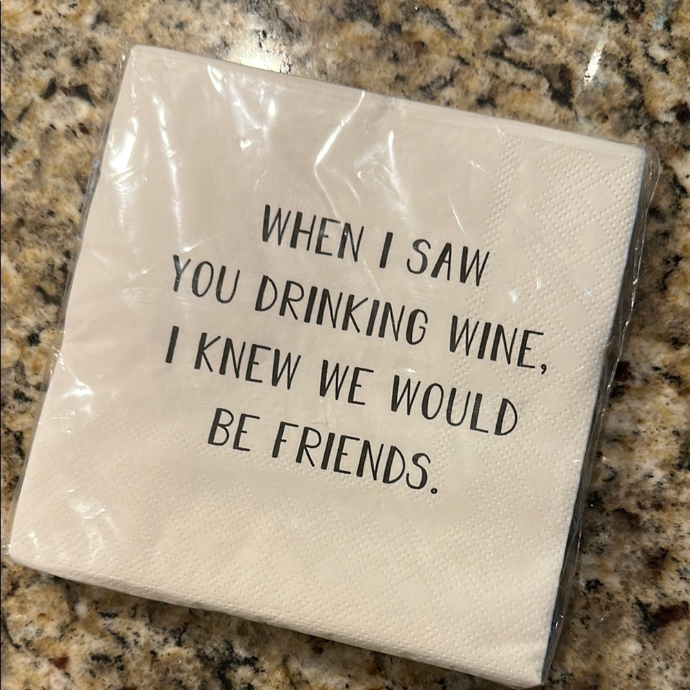 White Cocktail Napkins with Fun Wine Quote - 20 count cocktail napkins